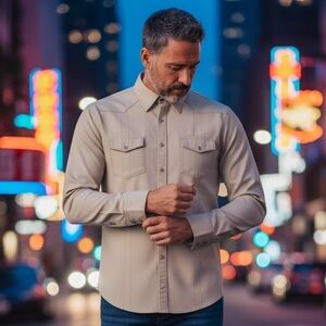 7 Diamonds Men's Olive Green Button Down Shirt XXL Long Sleeve Dress Casual